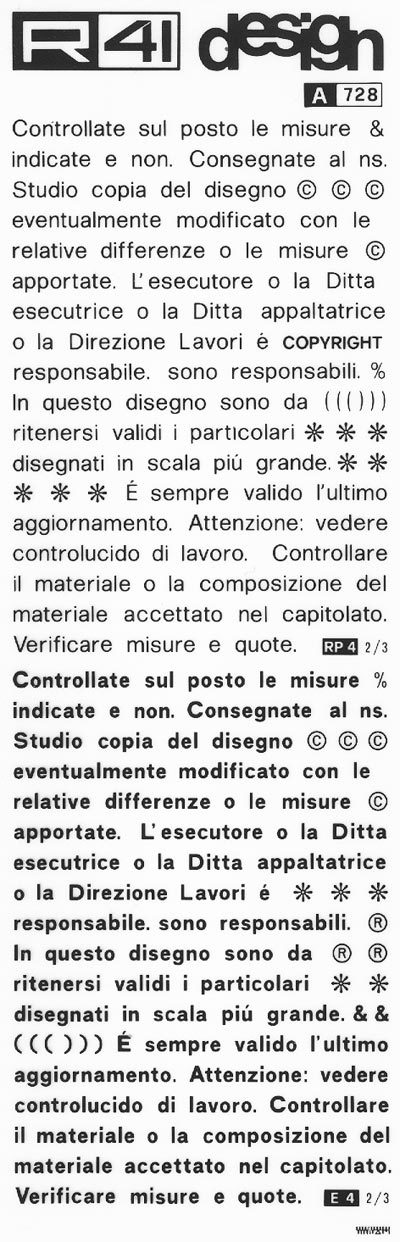 trasferibilir41 Frasi  fatte, NERO. Trasferelli-Trasferibili R41 in fogli 9x25cm. p. 305 .