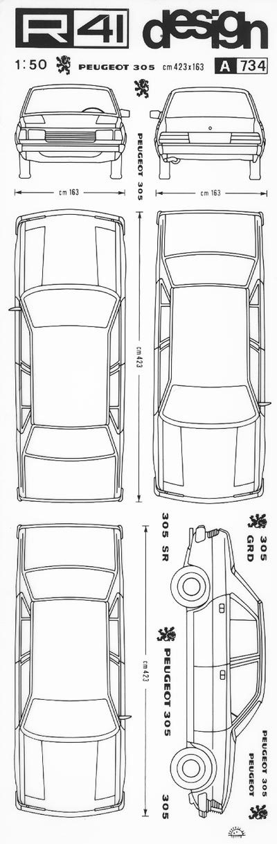 trasferibilir41 Peugeot 305, NERO. Trasferelli-Trasferibili R41 in fogli 9x25cm. p. 347 .