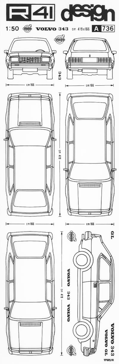trasferibilir41 Volvo 343, NERO. Trasferelli-Trasferibili R41 in fogli 9x25cm. p. 349 .
