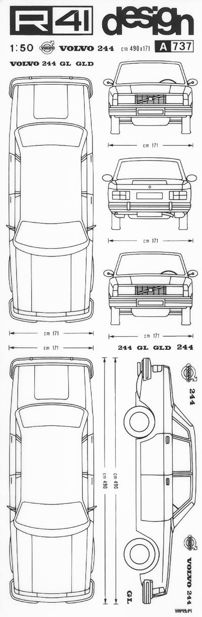 trasferibilir41 Volvo 244, NERO. Trasferelli-Trasferibili R41 in fogli 9x25cm. p. 349 .