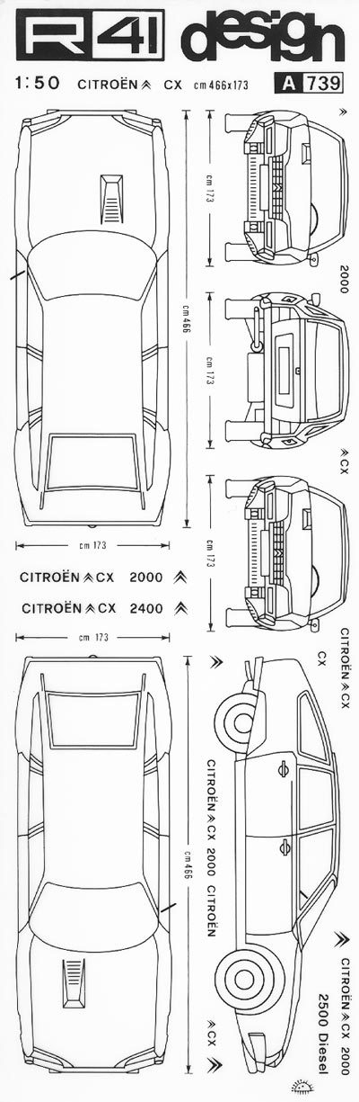 trasferibilir41 Citroen Cx, NERO. Trasferelli-Trasferibili R41 in fogli 9x25cm. p. 347 .