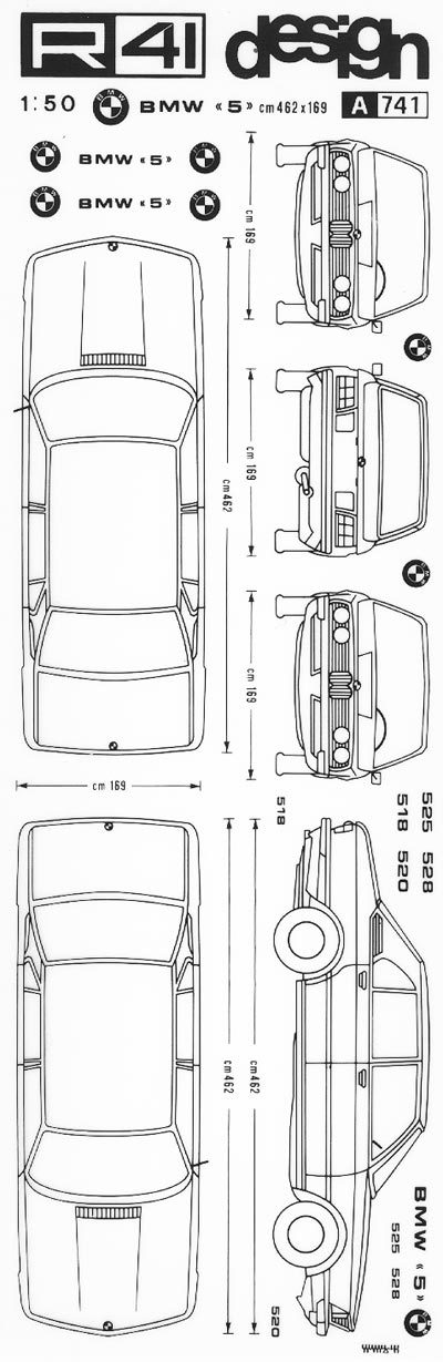 trasferibilir41 BMW 5, NERO. Trasferelli-Trasferibili R41 in fogli 9x25cm. p. 348 .