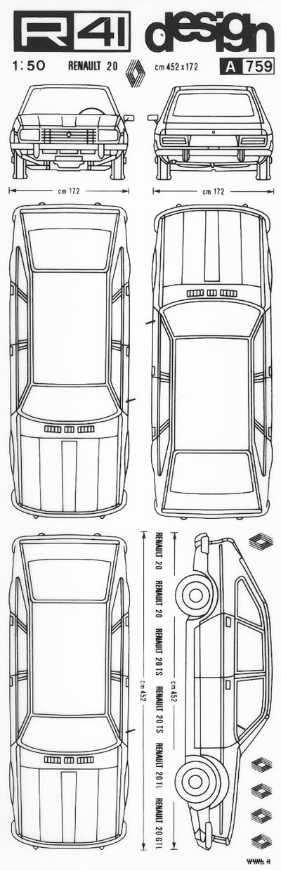 trasferibilir41 Renault 20, NERO. Trasferelli-Trasferibili R41 in fogli 9x25cm. p. 346 .