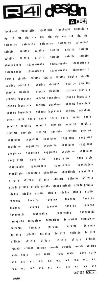 trasferibilir41 Nomenclatura edile, NERO. Trasferelli-Trasferibili R41 in fogli 9x25cm. p. 306 .