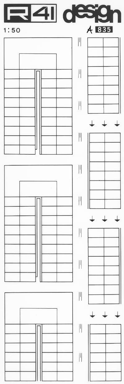 trasferibilir41 Scale in pianta, NERO. Trasferelli-Trasferibili R41 in fogli 9x25cm. p. 313 .