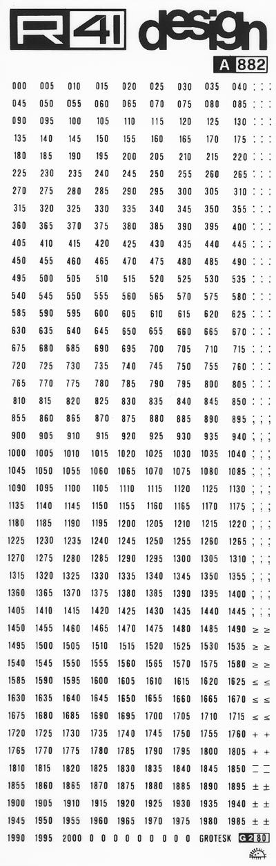 trasferibilir41 Quote topografiche, NERO. Trasferelli-Trasferibili R41 in fogli 9x25cm. p. 310 .