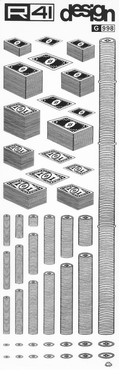 trasferibilir41 Denaro, NERO. Trasferelli-Trasferibili R41 in fogli 9x25cm. p. 222 .