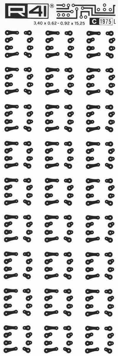 trasferibilir41 Microcircuits, NERO. Trasferelli-Trasferibili R41 in fogli 9x25cm. p. 725 .