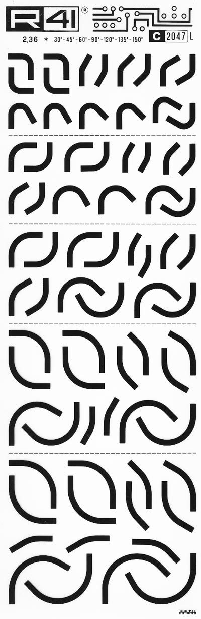 trasferibilir41 Elbow, NERO. Trasferelli-Trasferibili R41 in fogli 9x25cm. p. 738 .