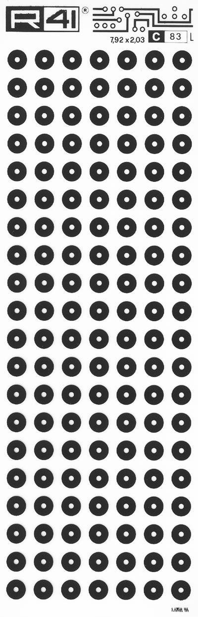 trasferibilir41 Circle pads, NERO. Trasferelli-Trasferibili R41 in fogli 9x25cm. p. 711 .