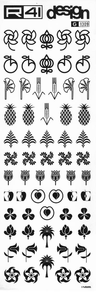 trasferibilir41 Frutta, Fiori, NERO. Trasferelli-Trasferibili R41 in fogli 9x25cm. p. 226 .