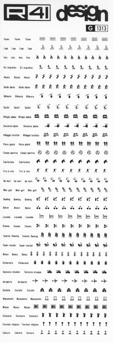 trasferibilir41 Simboli turistici, NERO. Trasferelli-Trasferibili R41 in fogli 9x25cm. p. 229 .