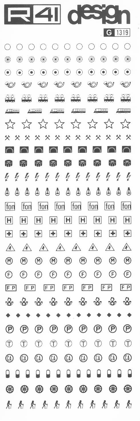 trasferibilir41 Simboli turistici, NERO. Trasferelli-Trasferibili R41 in fogli 9x25cm .