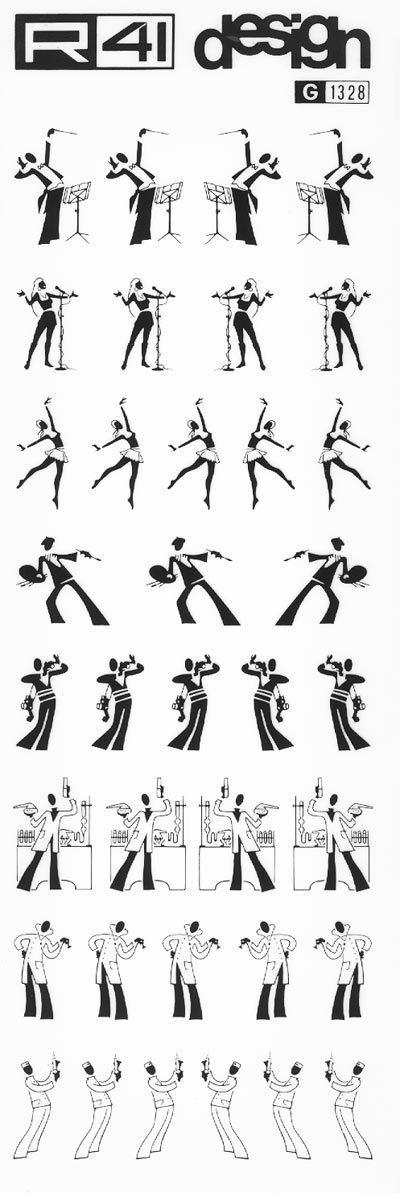 trasferibilir41 Silhouettes, NERO. Trasferelli-Trasferibili R41 in fogli 9x25cm. p. 225 .