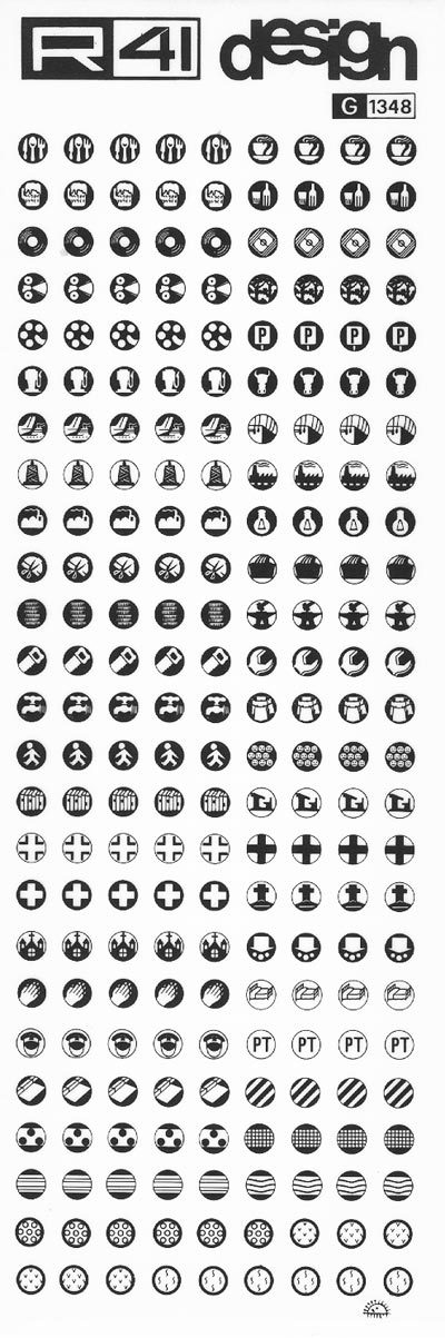 trasferibilir41 Simboli turistici, NERO. Trasferelli-Trasferibili R41 in fogli 9x25cm. p. 228 .