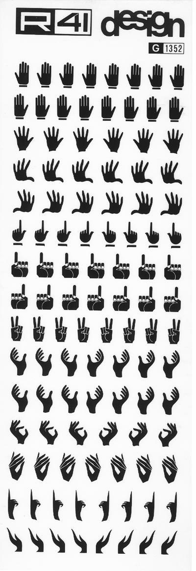 trasferibilir41 Mani, Indici, NERO. Trasferelli-Trasferibili R41 in fogli 9x25cm. p. 223 .