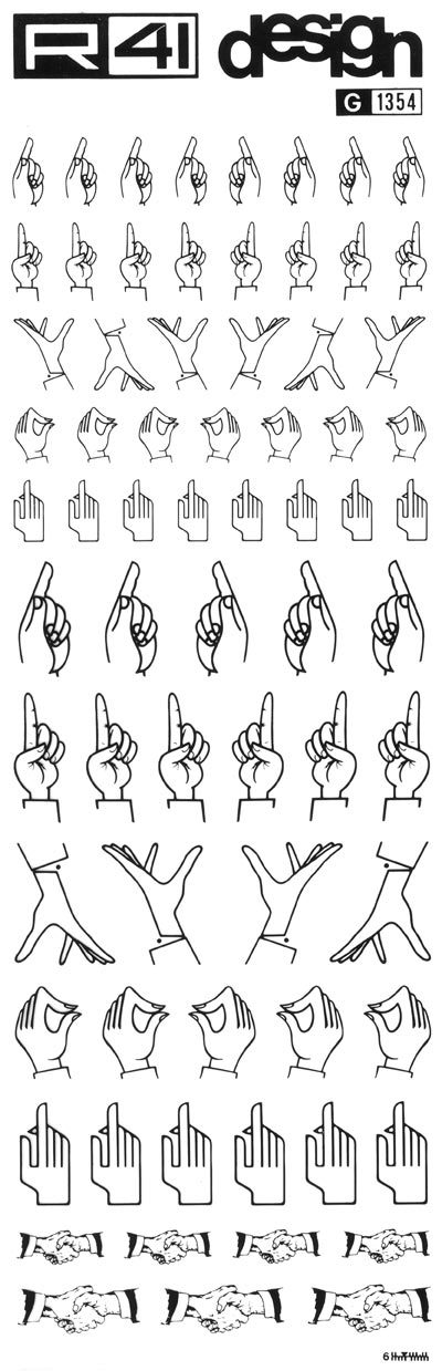 trasferibilir41 Mani, Indici, NERO. Trasferelli-Trasferibili R41 in fogli 9x25cm. p. 223 .