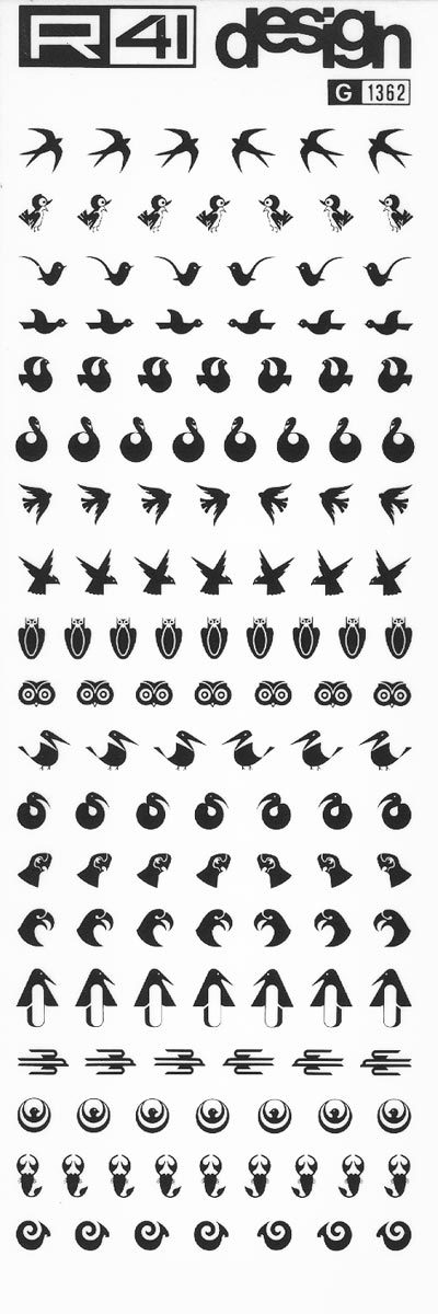 trasferibilir41 Animaletti, NERO. Trasferelli-Trasferibili R41 in fogli 9x25cm. p. 226 .