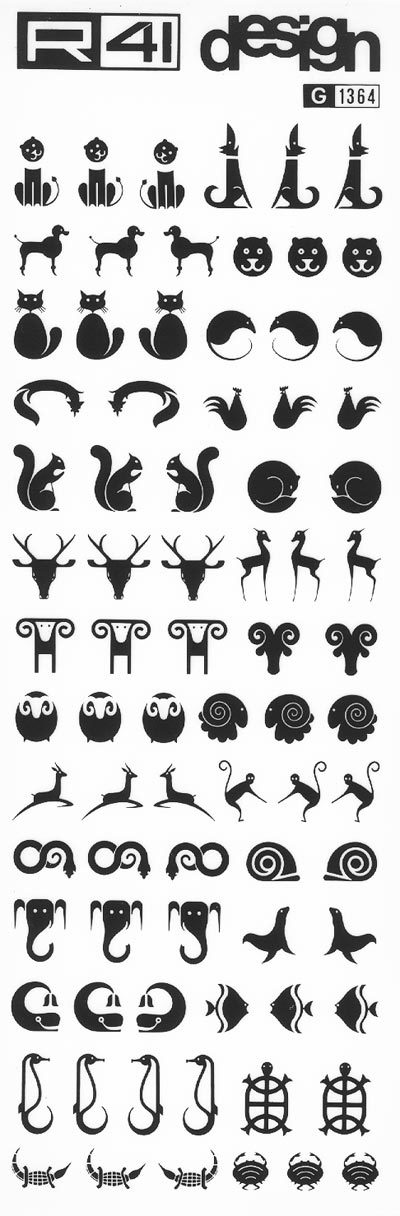 trasferibilir41 Animaletti, NERO. Trasferelli-Trasferibili R41 in fogli 9x25cm. p. 226 .