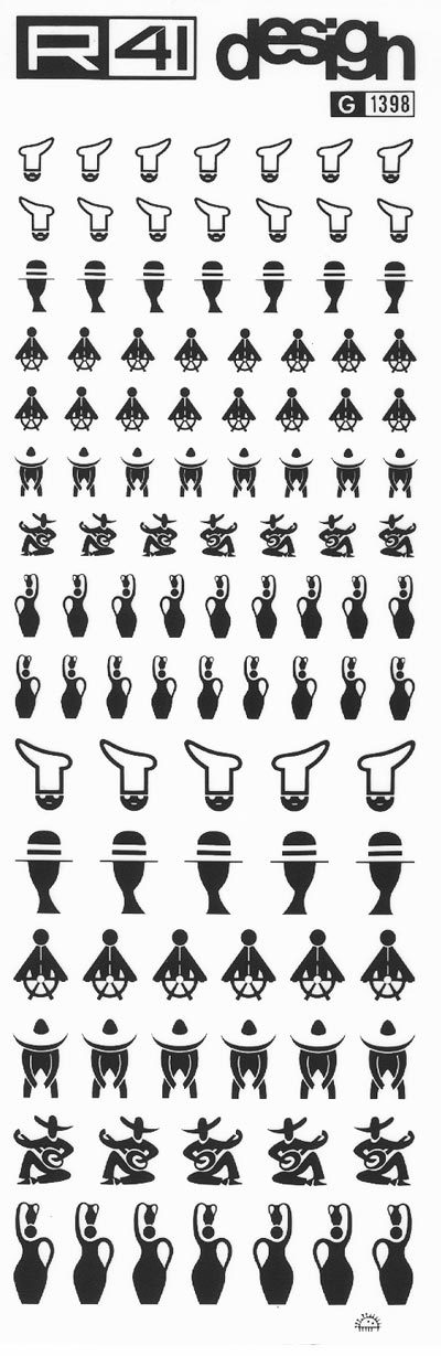 trasferibilir41 Silhouettes, NERO. Trasferelli-Trasferibili R41 in fogli 9x25cm. p. 224 .