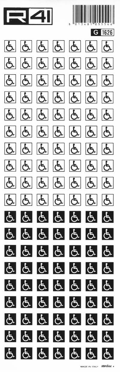 trasferibilir41 Disabili misura 1, NERO. Trasferelli-Trasferibili R41 in fogli 9x25cm. p. 220 .
