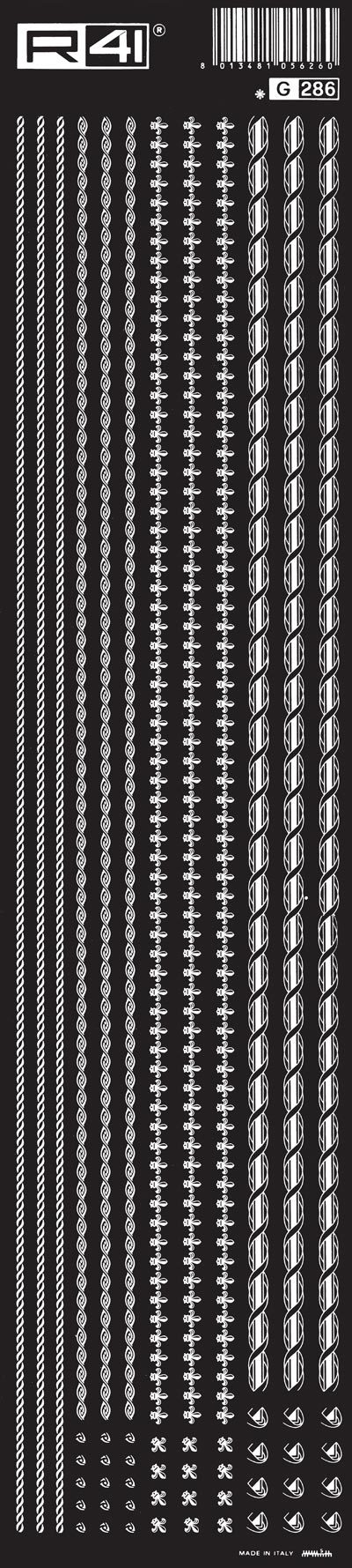 trasferibilir41 Fregi di contorno, BIANCO. Trasferibili R41 in fogli 8,3x35cm   .