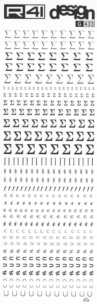 trasferibilir41 Sommatoria, NERO. Trasferelli-Trasferibili R41 in fogli 9x25cm. p. 219 .