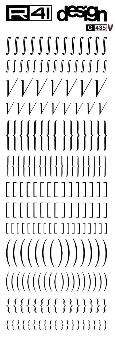 trasferibilir41 Parentesi Tonde, Quadre, NERO. Trasferelli-Trasferibili R41 in fogli 9x25cm .