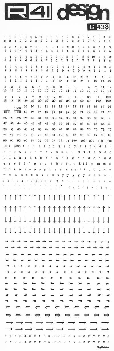 trasferibilir41 Frazioni, NERO. Trasferelli-Trasferibili R41 in fogli 9x25cm. p. 219 .