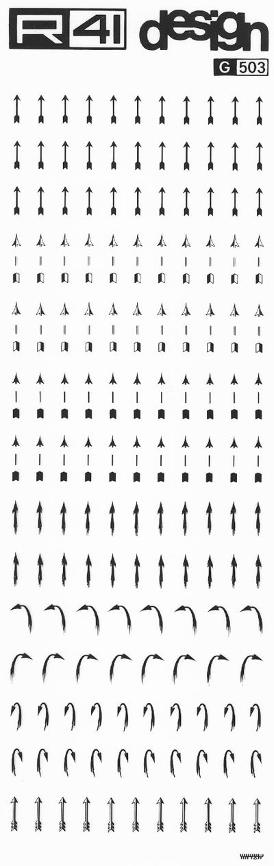 trasferibilir41 Frecce, NERO. Trasferelli-Trasferibili R41 in fogli 9x25cm. p. 241 .