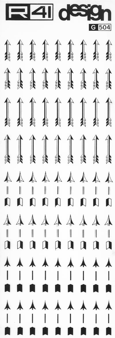 trasferibilir41 Frecce, NERO. Trasferelli-Trasferibili R41 in fogli 9x25cm. p. 241 .