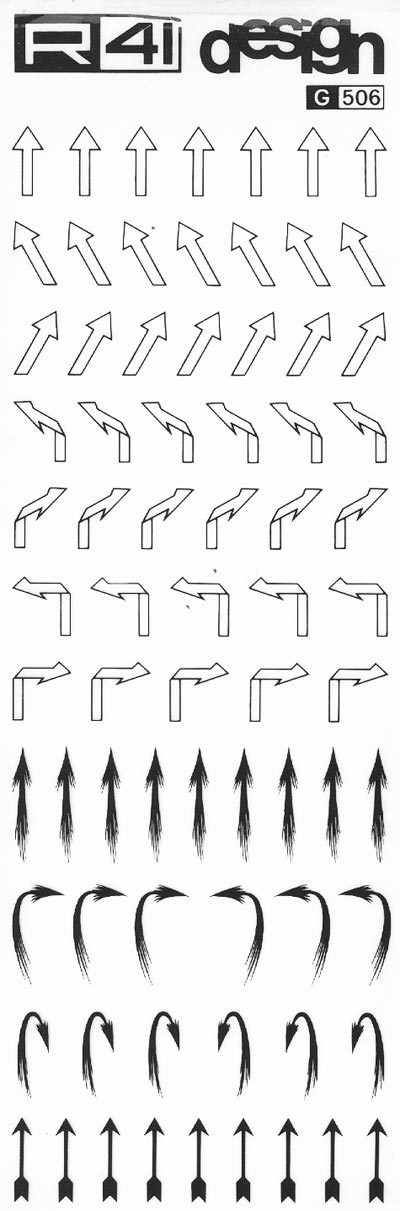 trasferibilir41 Frecce, NERO. Trasferelli-Trasferibili R41 in fogli 9x25cm. p. 241 .