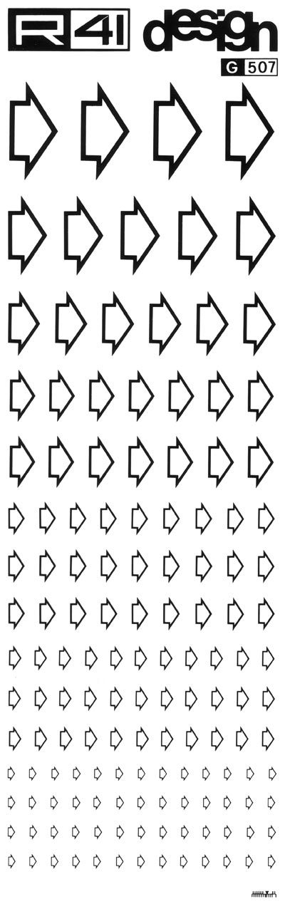 trasferibilir41 Frecce, NERO. Trasferelli-Trasferibili R41 in fogli 9x25cm. p. 242 .