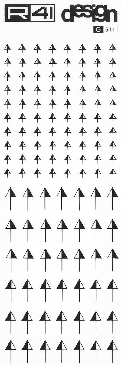 trasferibilir41 Frecce, NERO. Trasferelli-Trasferibili R41 in fogli 9x25cm. p. 241 .