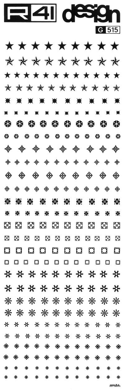 trasferibilir41 Asterischi, NERO. Trasferelli-Trasferibili R41 in fogli 9x25cm. p. 216 .