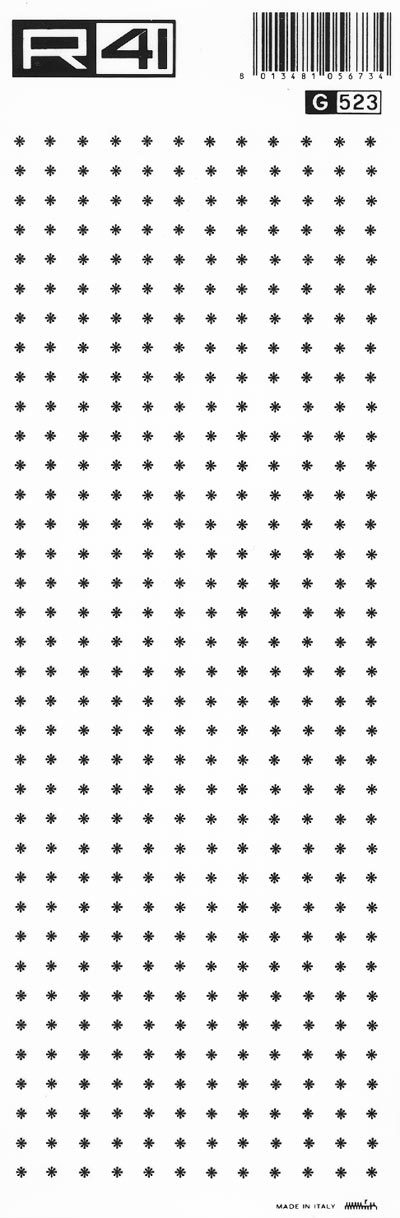 trasferibilir41 Asterischi misura 1, NERO. Trasferelli-Trasferibili R41 in fogli 9x25cm. p. 215 .