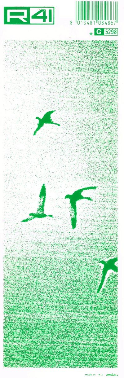 trasferibilir41 Uccelli in volo, VERDE. Trasferelli-Trasferibili R41 in fogli 9x25cm .