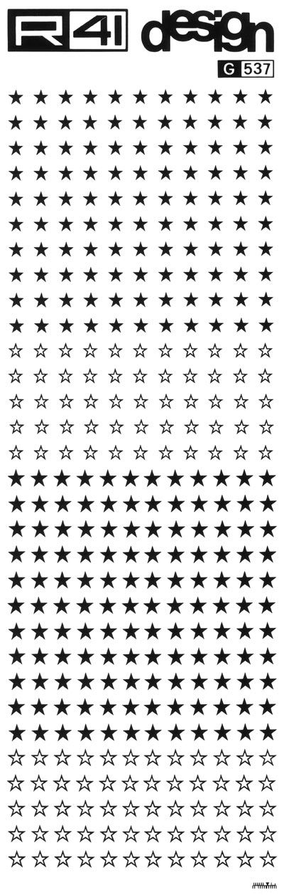 trasferibilir41 Stelle misura 1, NERO. Trasferelli-Trasferibili R41 in fogli 9x25cm. p. 215 .