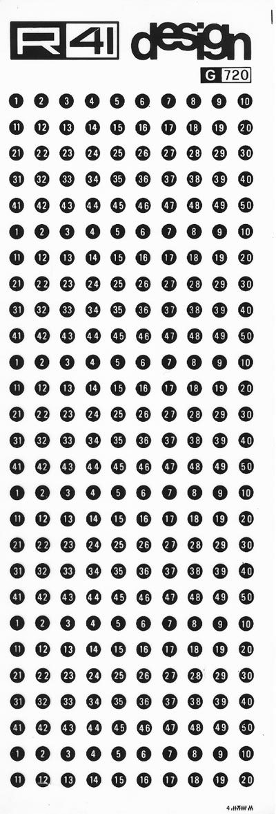 trasferibilir41 Numeri per richiami, NERO. Trasferelli-Trasferibili R41 in fogli 9x25cm. p. 244 .
