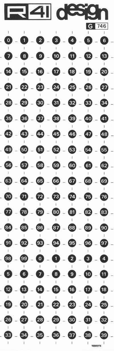 trasferibilir41 Numeri per richiami, NERO. Trasferelli-Trasferibili R41 in fogli 9x25cm. p. 244 .