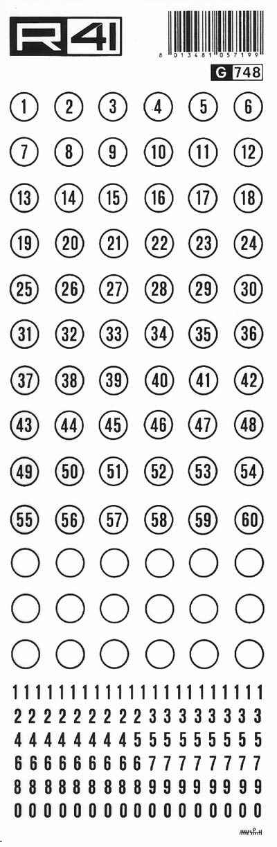 trasferibilir41 Numeri per richiami, NERO. Trasferelli-Trasferibili R41 in fogli 9x25cm. p. 245 .