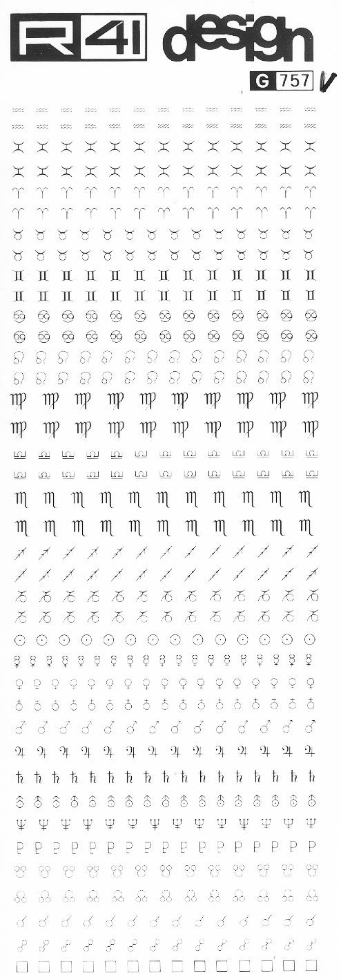 trasferibilir41 Zodiacali, NERO. Trasferelli-Trasferibili R41 in fogli 9x25cm .