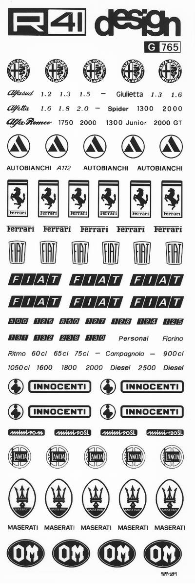 trasferibilir41 Automezzi, NERO. Trasferelli-Trasferibili R41 in fogli 9x25cm. p. 233 .