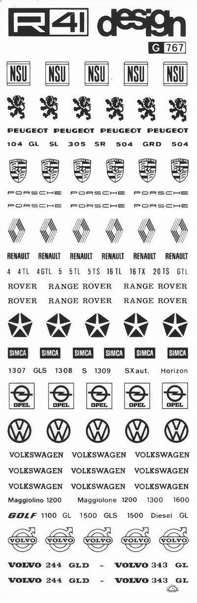 trasferibilir41 Automezzi, NERO. Trasferelli-Trasferibili R41 in fogli 9x25cm. p. 233 .