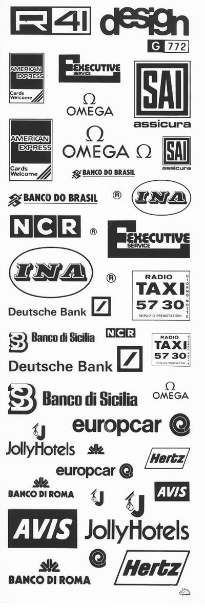 trasferibilir41 Marchi, NERO. Trasferelli-Trasferibili R41 in fogli 9x25cm. p. 233 .