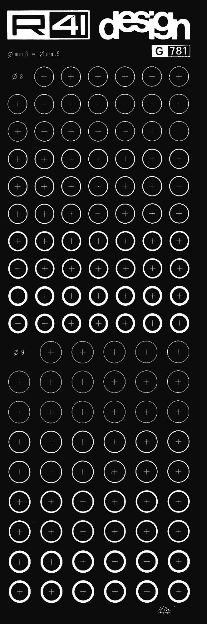 trasferibilir41 diametro 8mm, 9mm, BIANCO. Trasferelli-Trasferibili R41 in fogli 9x25cm Il balaustrino  un compasso di precisione per tracciare circonferenze di raggio molto piccolo.