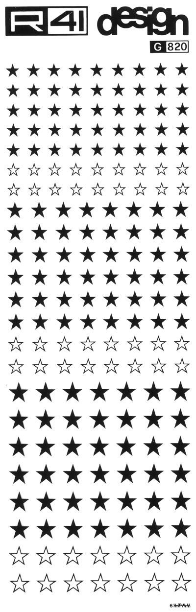 trasferibilir41 Stelle misura 2, NERO. Trasferelli-Trasferibili R41 in fogli 9x25cm. p. 215 .