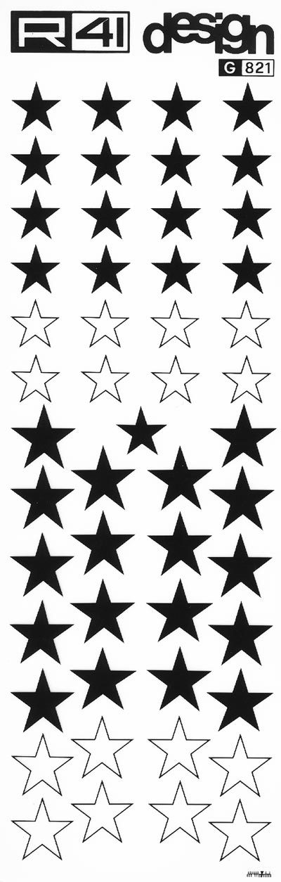 trasferibilir41 Stelle misura 4, NERO. Trasferelli-Trasferibili R41 in fogli 9x25cm. p. 215 .