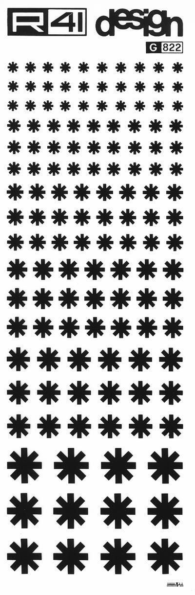 trasferibilir41 Asterischi misura 4, NERO. Trasferelli-Trasferibili R41 in fogli 9x25cm. p. 215 .