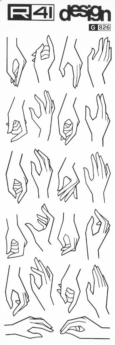 trasferibilir41 Mani, Indici, NERO. Trasferelli-Trasferibili R41 in fogli 9x25cm. p. 223 .